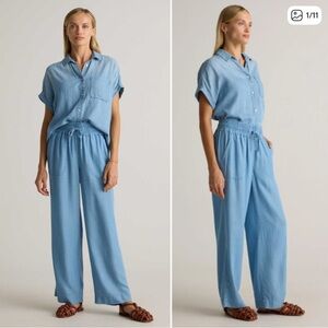 Quince Pull-On Tencel Chambray Pants Wide Leg Light Indigo size S Casual Lounge